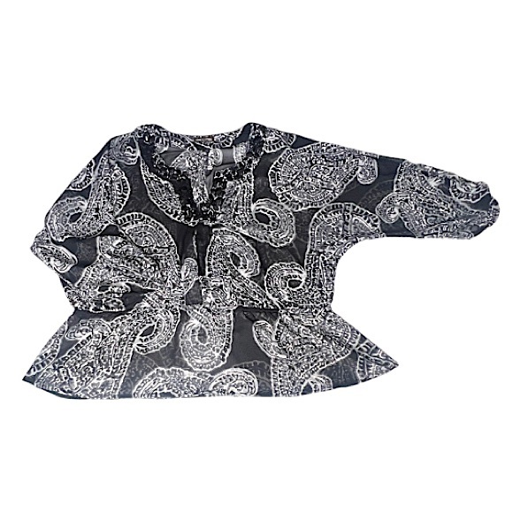 Adrienne Vittadini Black & White Paisley Design Beaded B-Neck Blouse Size XL EUC - Picture 5 of 14